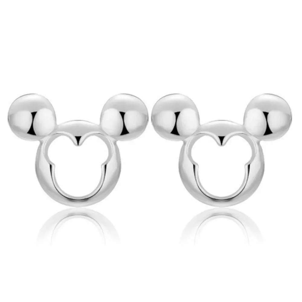 .925 Sterling Silver Cut Out Style Mickey Mouse Post Back Stud Earrings